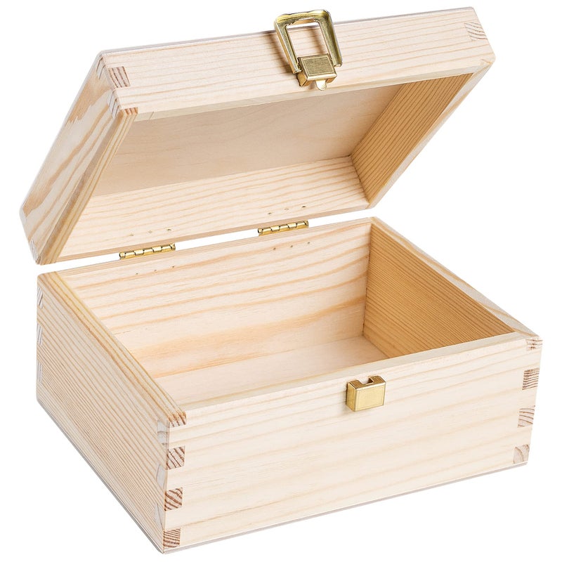 Creative Deco Wooden Storage Box Unpainted Plain | 8.42 x 5.43 x 3.93 in | Golden Latch & Lid | Perfect for Storing Valuables & Small Items in The Office or Bedroom | Jewelry Box - Image 1